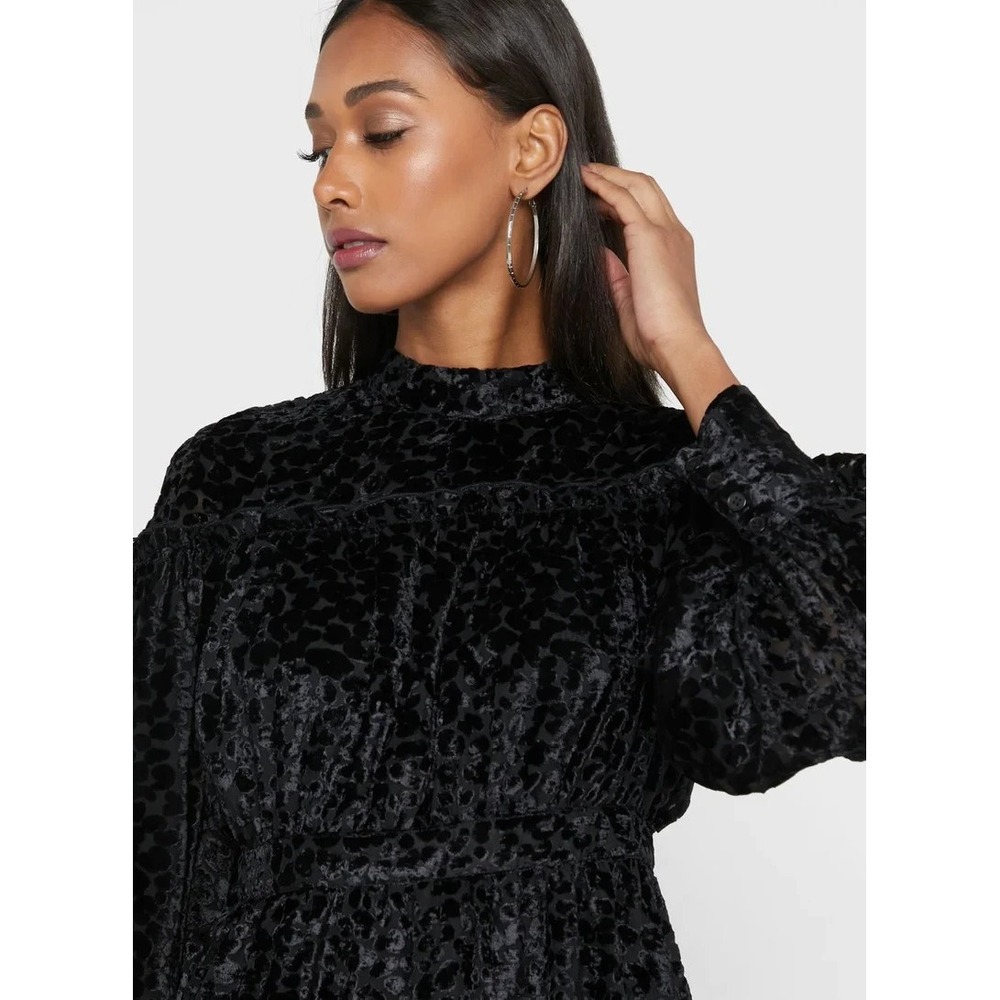 NEW Topshop Balloon Sleeve Tiered Dress Animal Print Velvet Black 6P Witchy - Picture 5 of 16